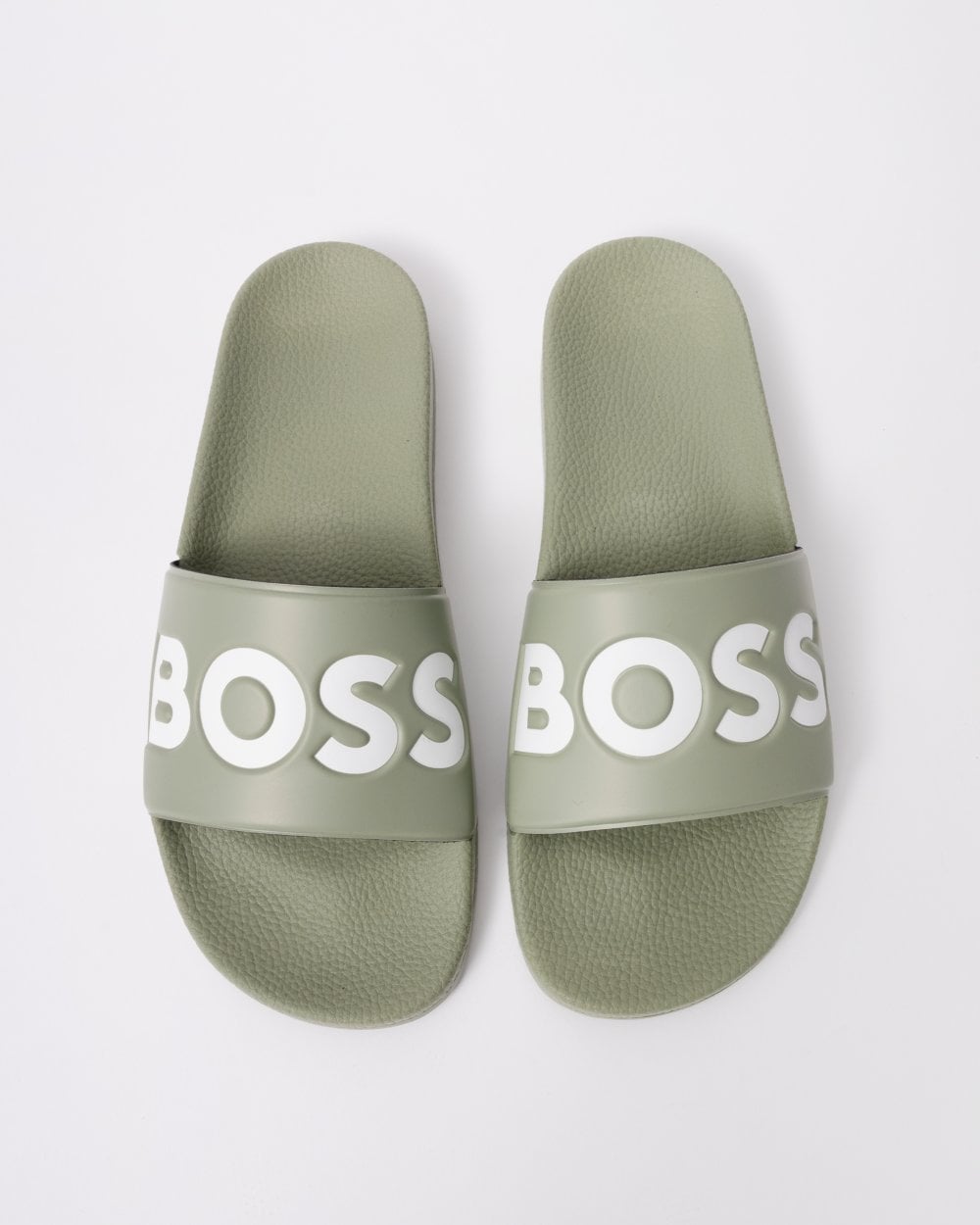 BOSS Orange Aryeh Mens Italian-Made Slides With Large Logo Detail - Medium Green 311