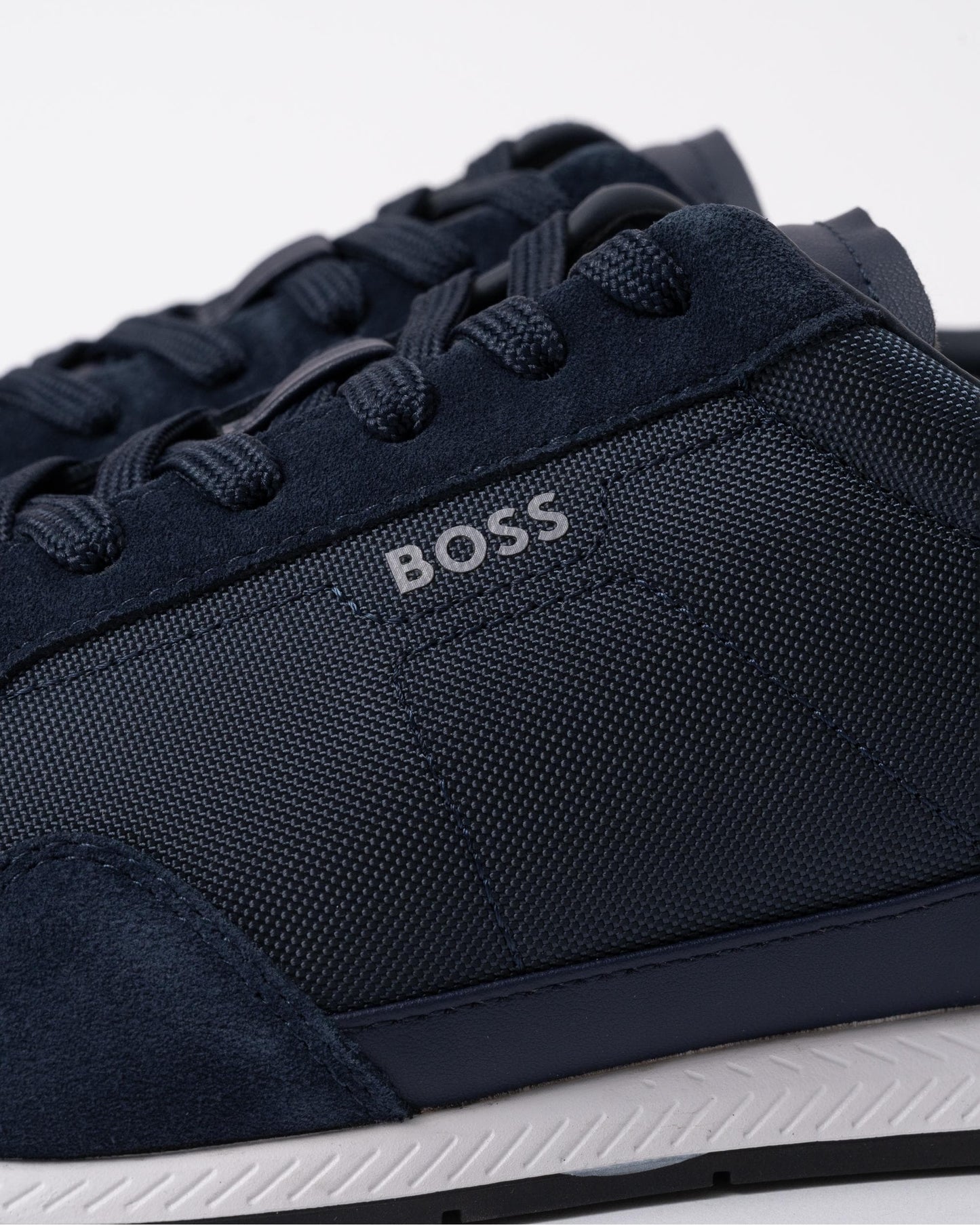 BOSS Orange Titanium Mens Mixed Material Lace-Up Trainers with Suede Trims - Navy 410