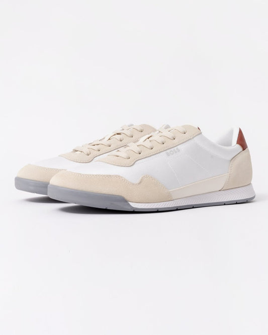 BOSS Orange Titanium Mens Mixed Material Lace-Up Trainers with Suede Trims - Open White 126