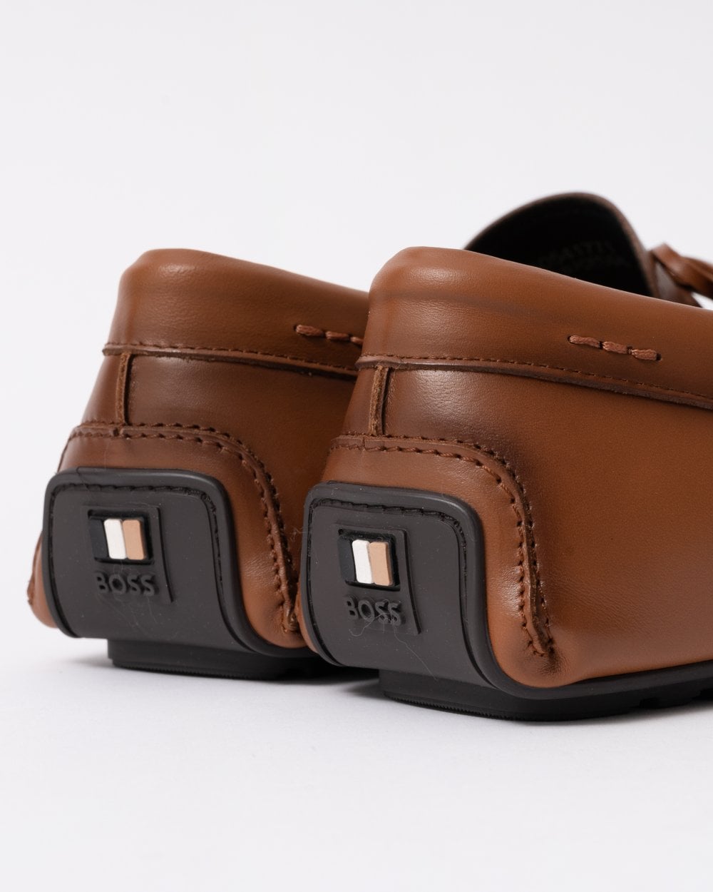 BOSS Orange Noel Mens Italian Leather Driving Moccasins - Medium Brown 210