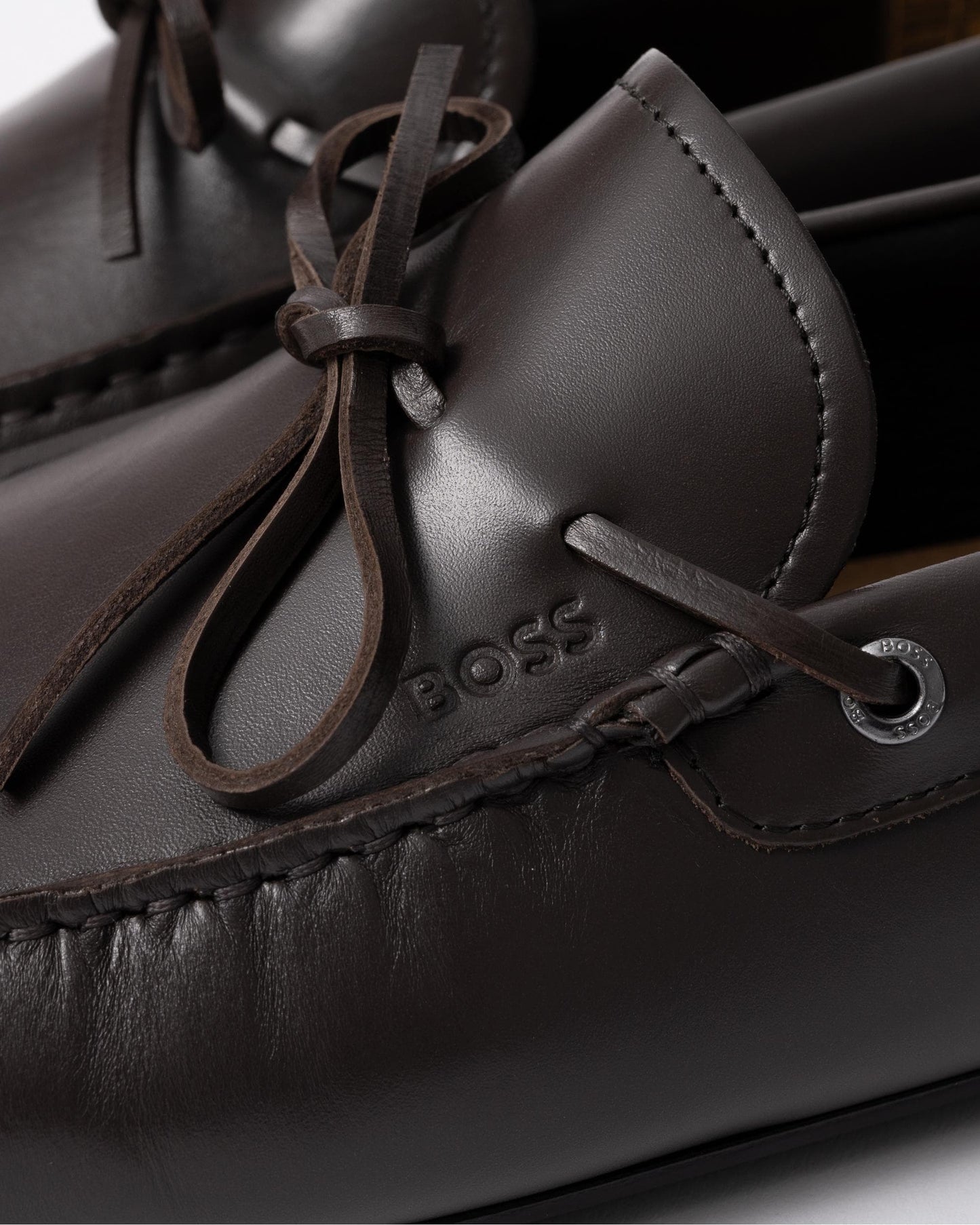 BOSS Orange Noel Mens Italian Leather Driving Moccasins - Dark Brown 201