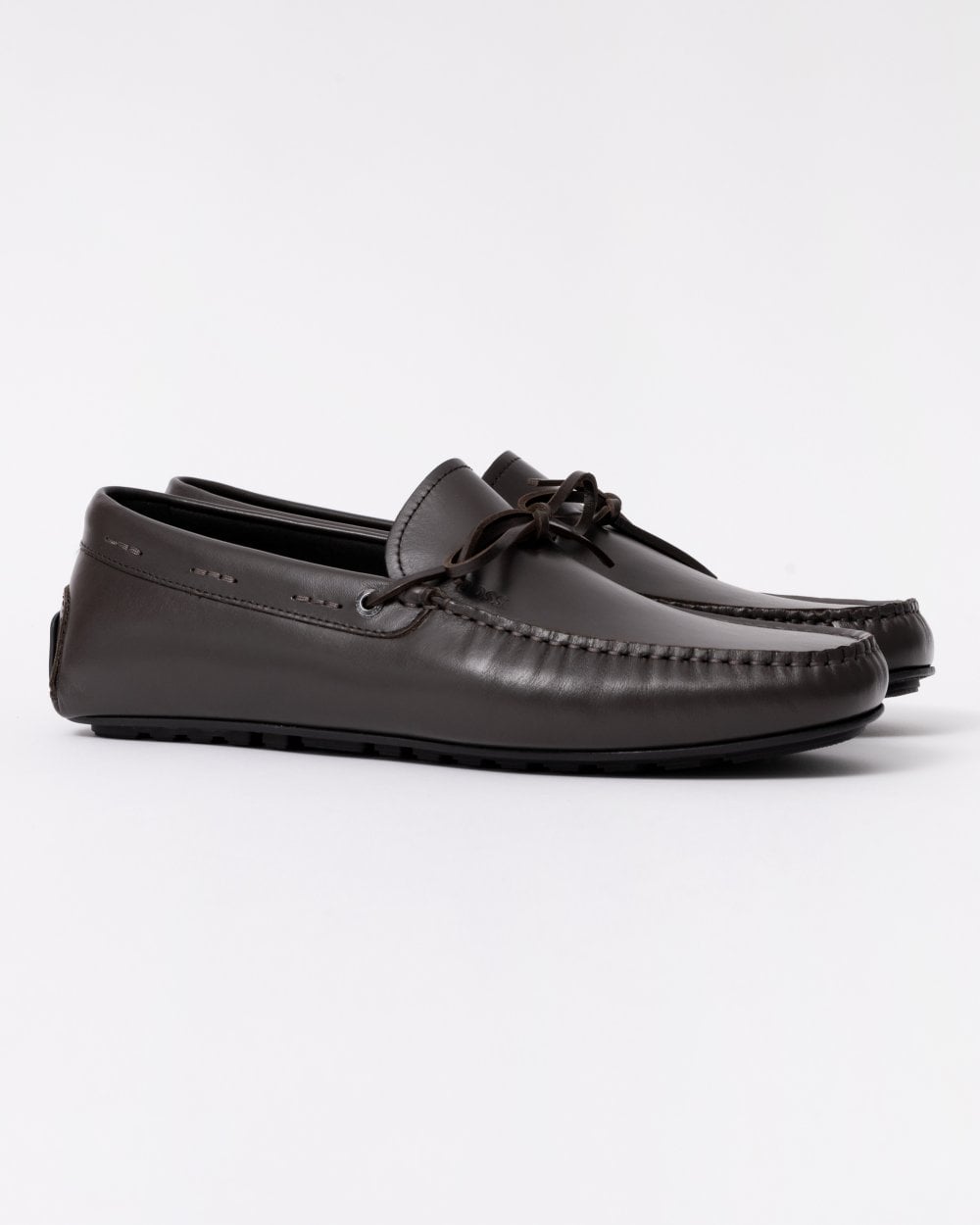BOSS Orange Noel Mens Italian Leather Driving Moccasins - Dark Brown 201