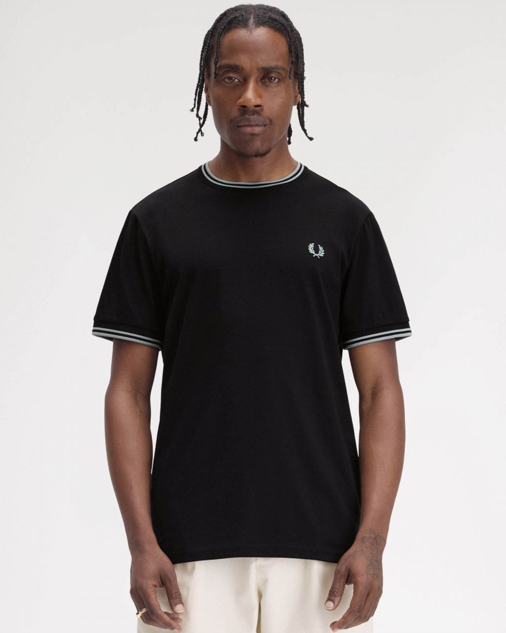 Fred Perry Mens Twin Tipped T-Shirt - Black/Silver Blue Q46