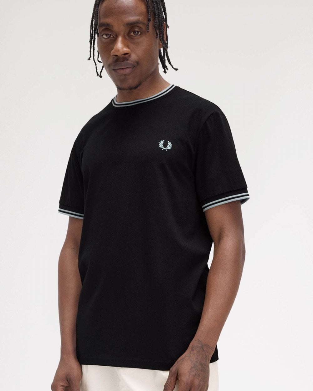 Fred Perry Mens Twin Tipped T-Shirt - Black/Silver Blue Q46