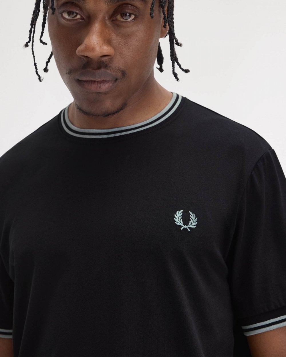Fred Perry Mens Twin Tipped T-Shirt - Black/Silver Blue Q46