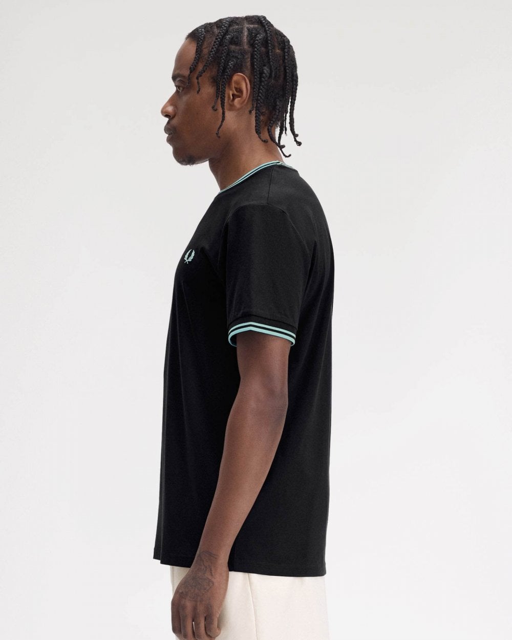 Fred Perry Mens Twin Tipped T-Shirt - Navy/Mint Blue Y60