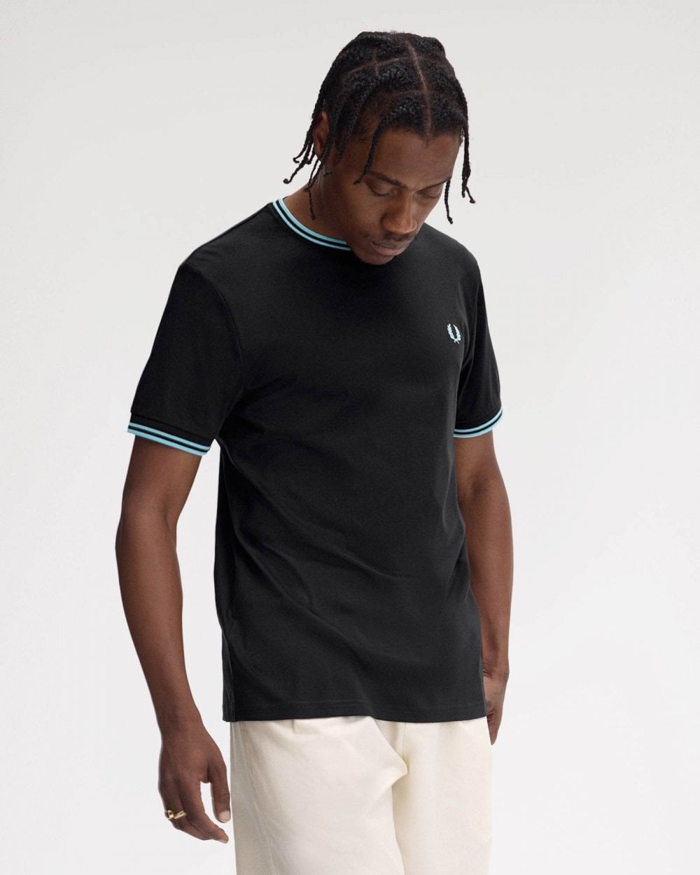 Fred Perry Mens Twin Tipped T-Shirt - Navy/Mint Blue Y60