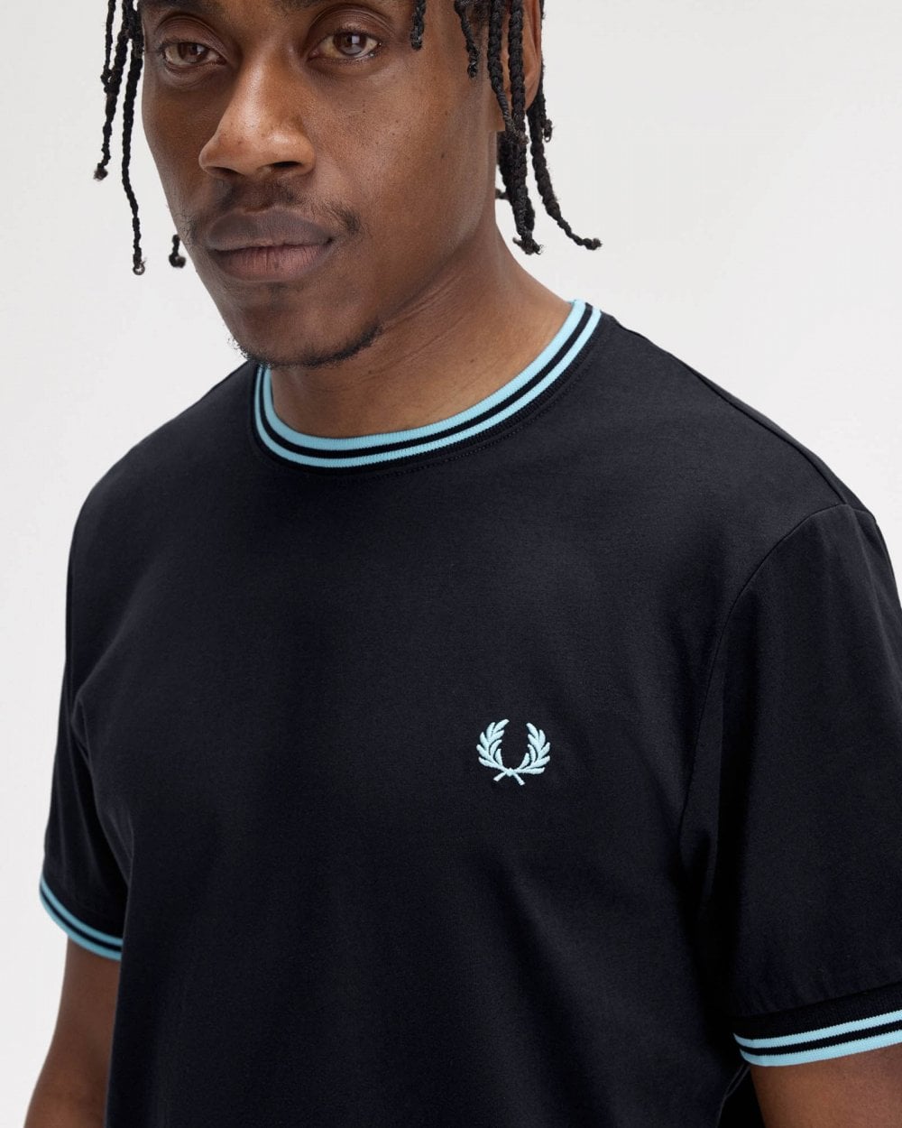 Fred Perry Mens Twin Tipped T-Shirt - Navy/Mint Blue Y60