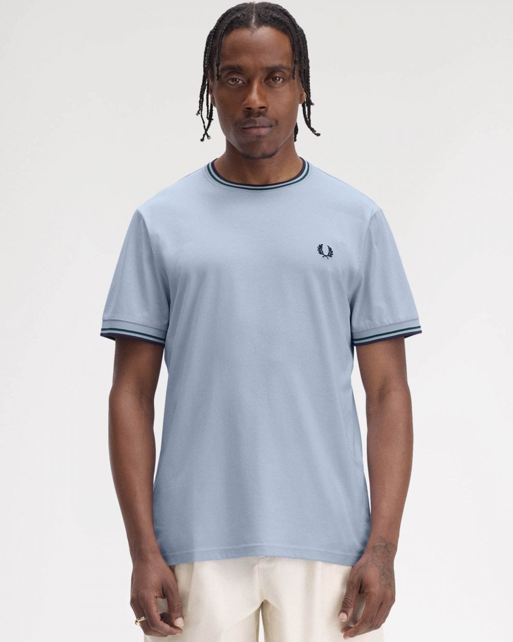 Fred Perry Mens Twin Tipped T-Shirt - Light Smoke/Petrol Blue/Navy Y58