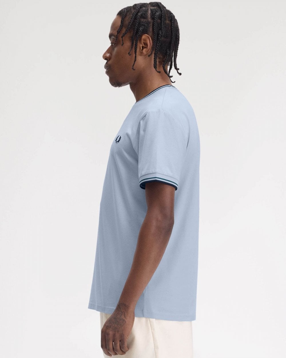 Fred Perry Mens Twin Tipped T-Shirt - Light Smoke/Petrol Blue/Navy Y58