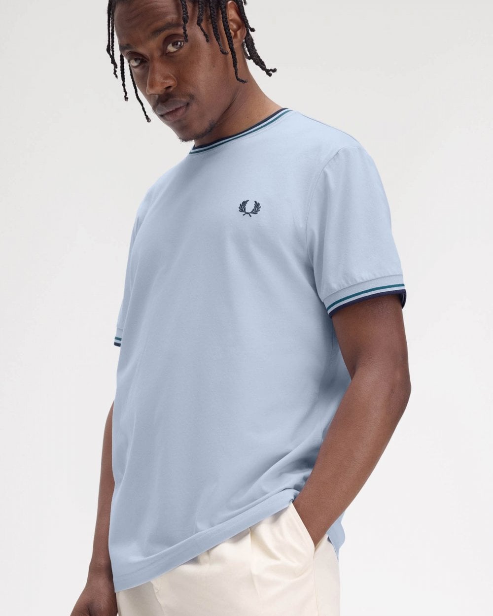 Fred Perry Mens Twin Tipped T-Shirt - Light Smoke/Petrol Blue/Navy Y58