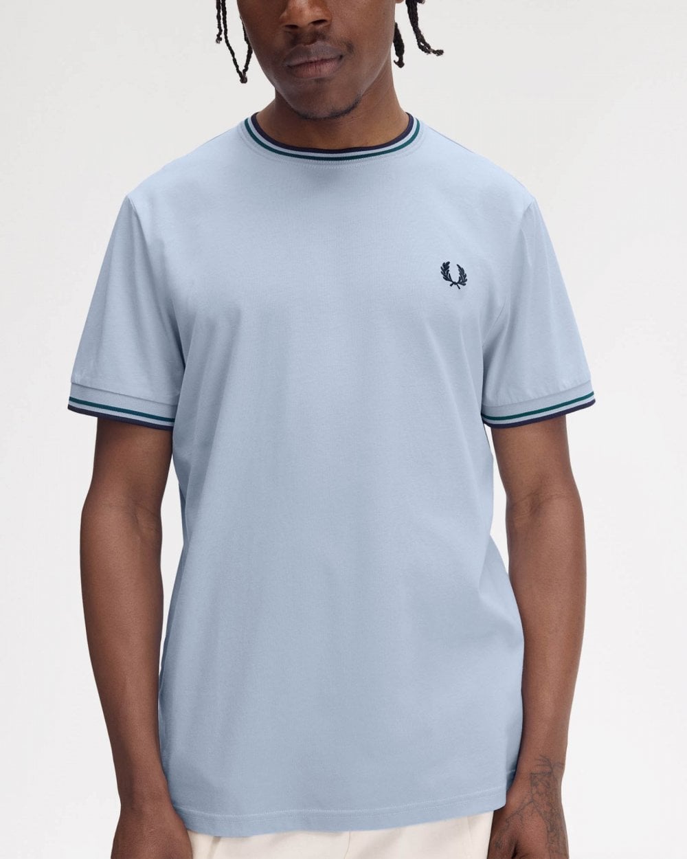Fred Perry Mens Twin Tipped T-Shirt - Light Smoke/Petrol Blue/Navy Y58