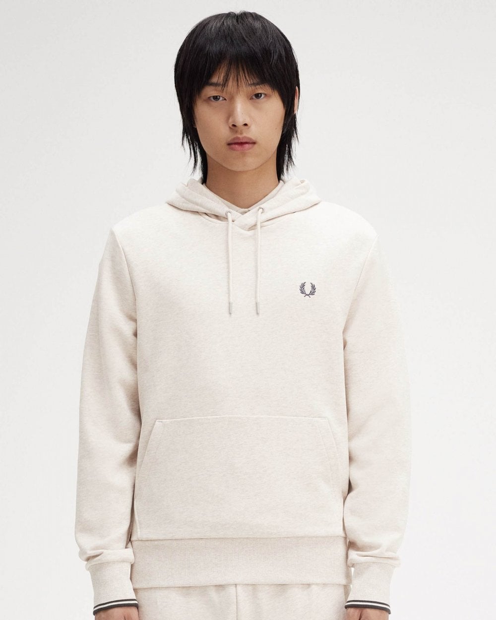 Fred Perry Mens Tipped Hooded Sweatshirt - Porridge Marl/Anchor Grey W50