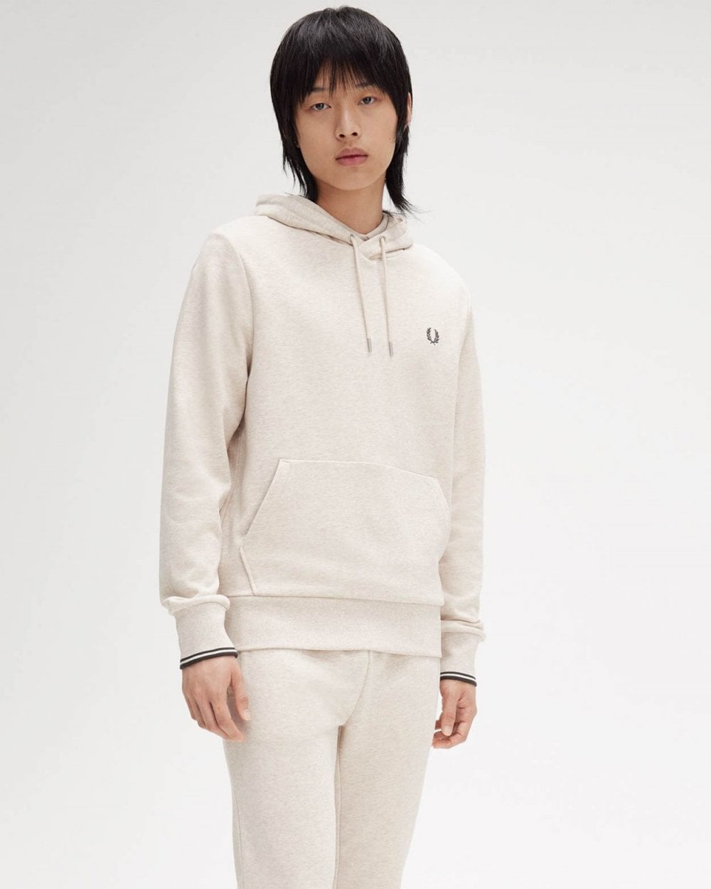 Fred Perry Mens Tipped Hooded Sweatshirt - Porridge Marl/Anchor Grey W50