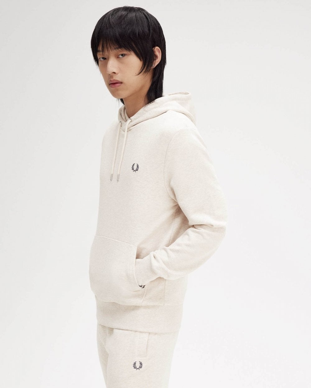 Fred Perry Mens Tipped Hooded Sweatshirt - Porridge Marl/Anchor Grey W50