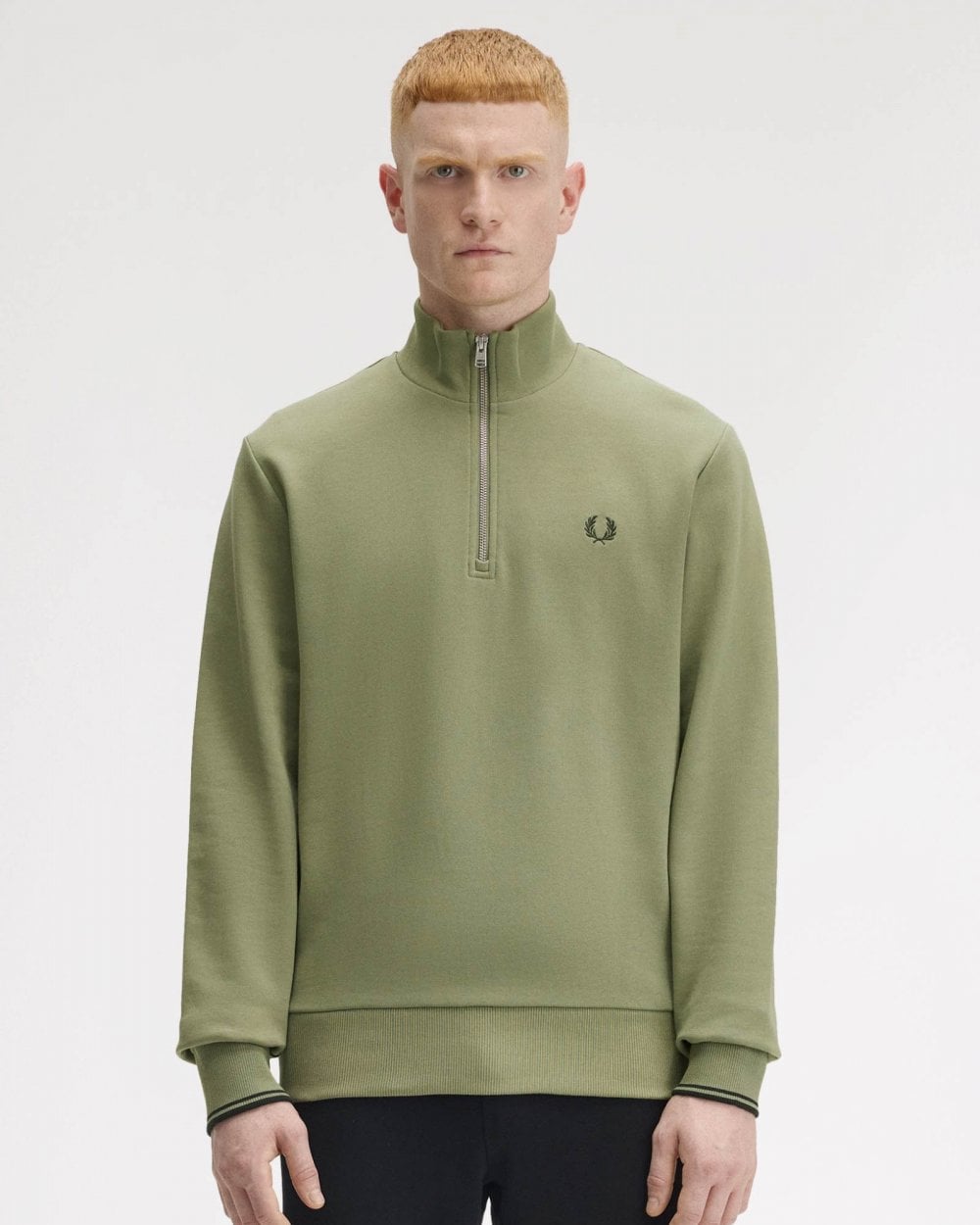 Fred Perry Mens Half Zip Sweatshirt - Olive Mint X88