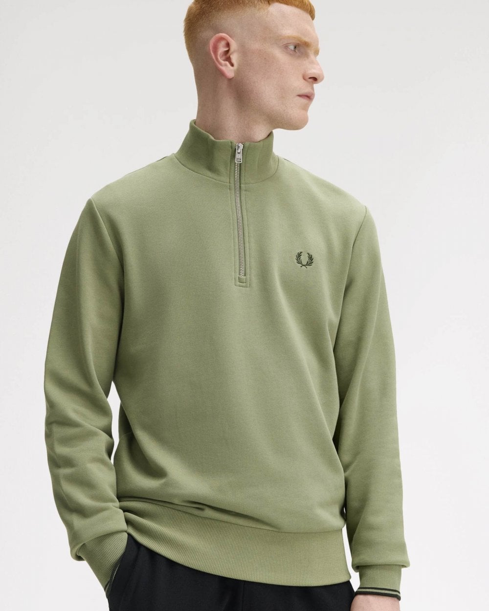 Fred Perry Mens Half Zip Sweatshirt - Olive Mint X88