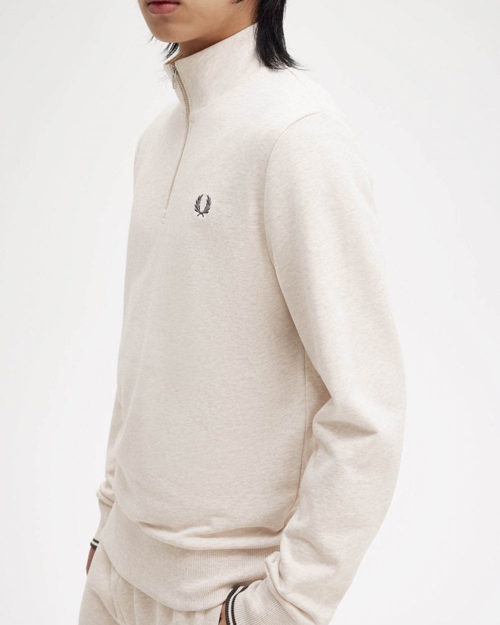 Fred Perry Mens Half Zip Sweatshirt - Porridge Marl/Anchor Grey W50