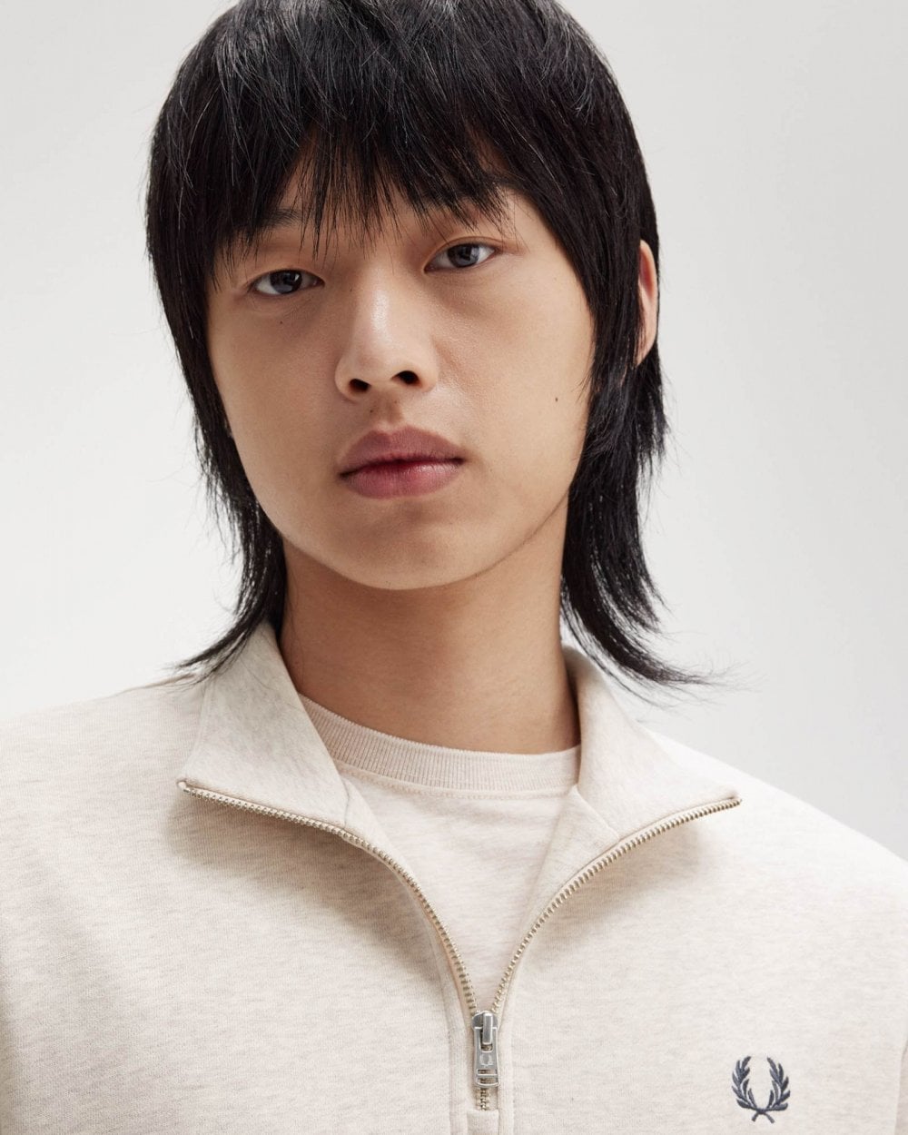 Fred Perry Mens Half Zip Sweatshirt - Porridge Marl/Anchor Grey W50