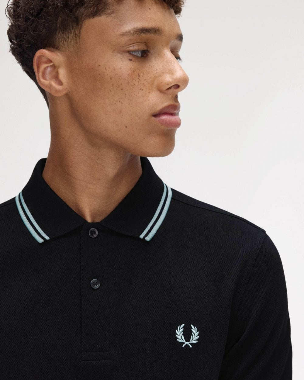 Fred Perry Mens Twin Tipped Signature Polo Shirt Pre A/W 25 - Black/Silver Blue Q46