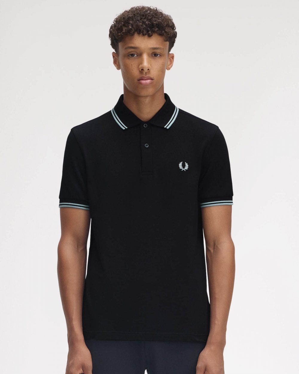 Fred Perry Mens Twin Tipped Signature Polo Shirt Pre A/W 25 - Black/Silver Blue Q46