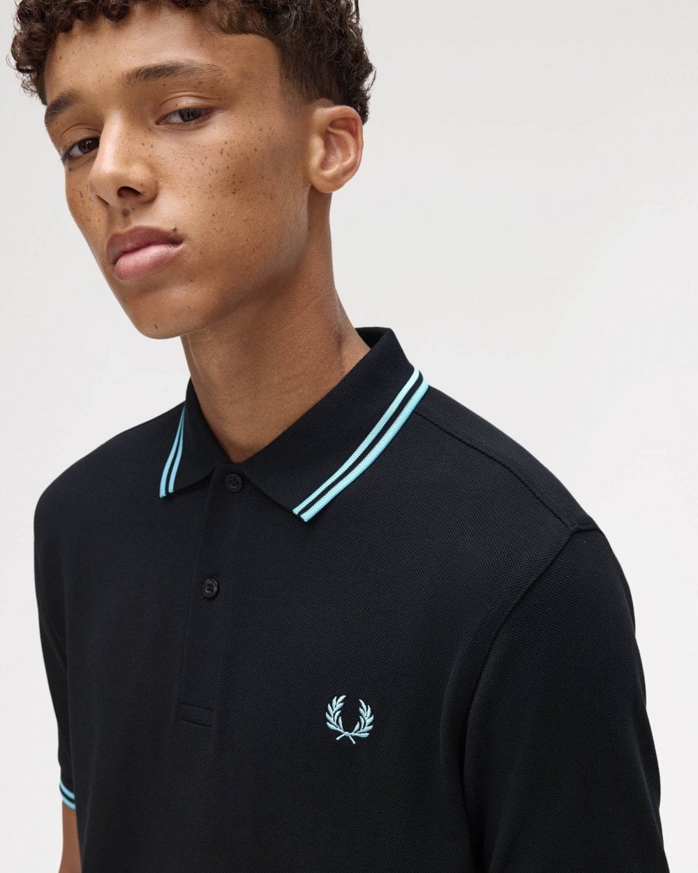 Fred Perry Mens Twin Tipped Signature Polo Shirt Pre A/W 25 - Navy/Mint Blue Y60