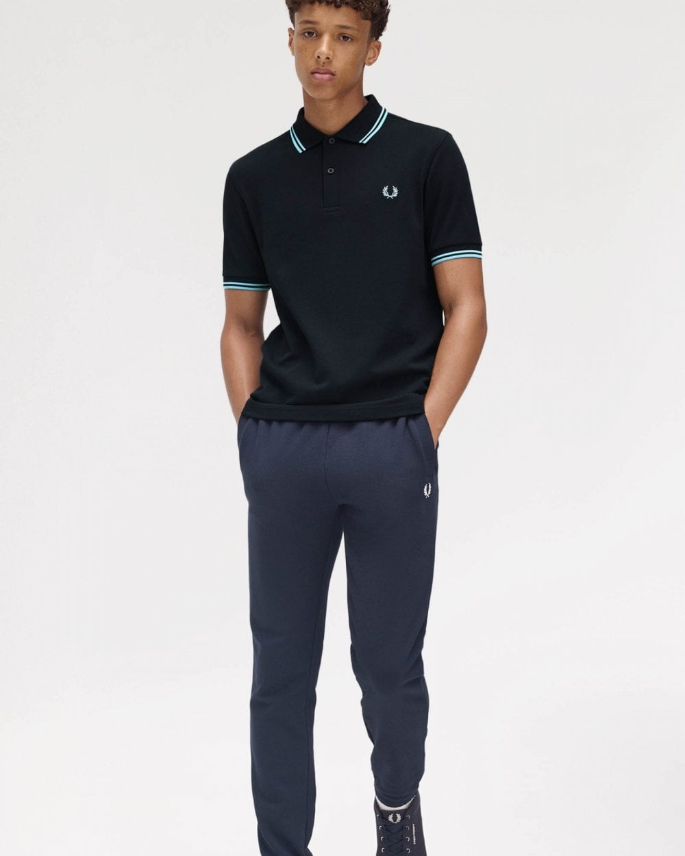 Fred Perry Mens Twin Tipped Signature Polo Shirt Pre A/W 25 - Navy/Mint Blue Y60