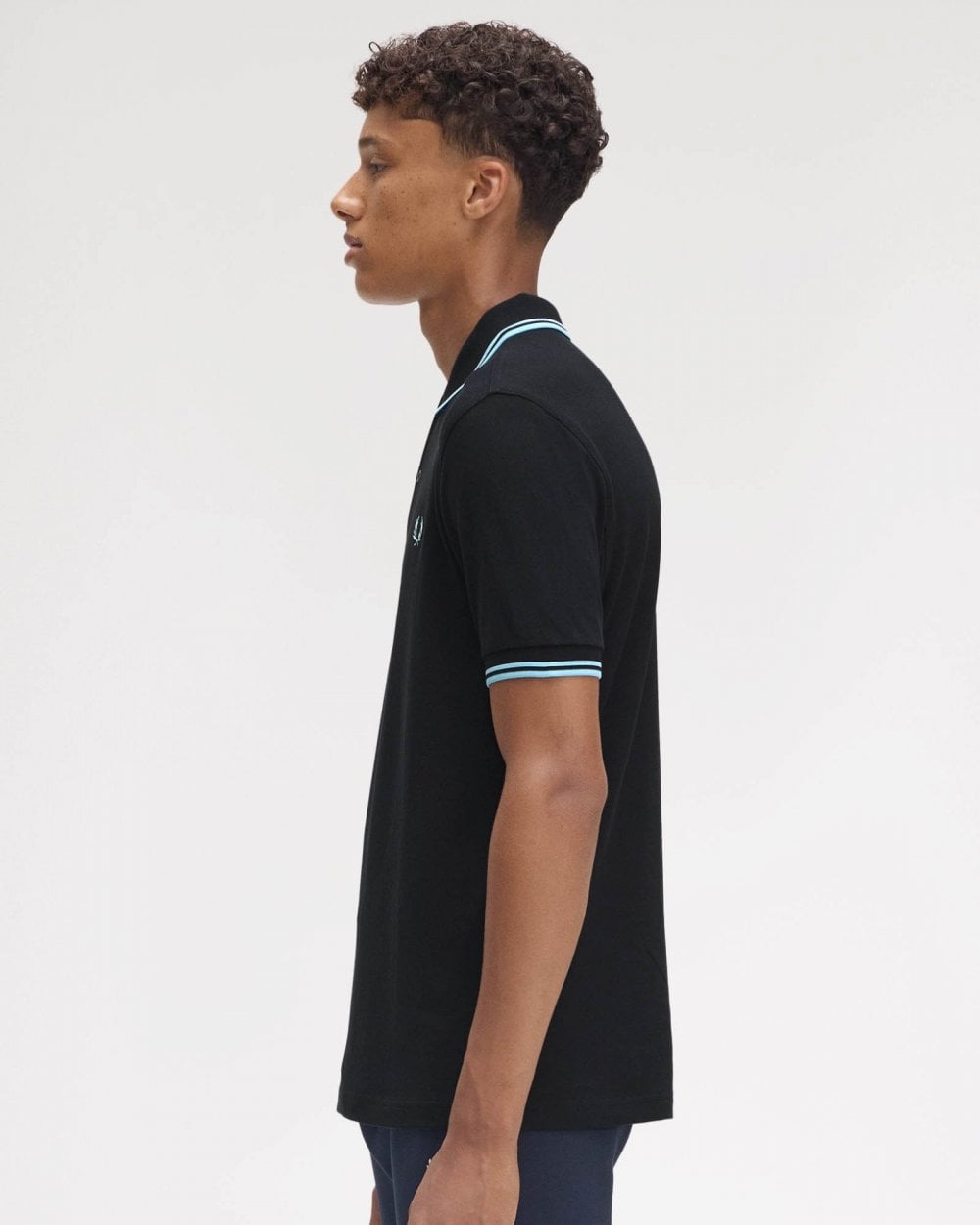 Fred Perry Mens Twin Tipped Signature Polo Shirt Pre A/W 25 - Navy/Mint Blue Y60