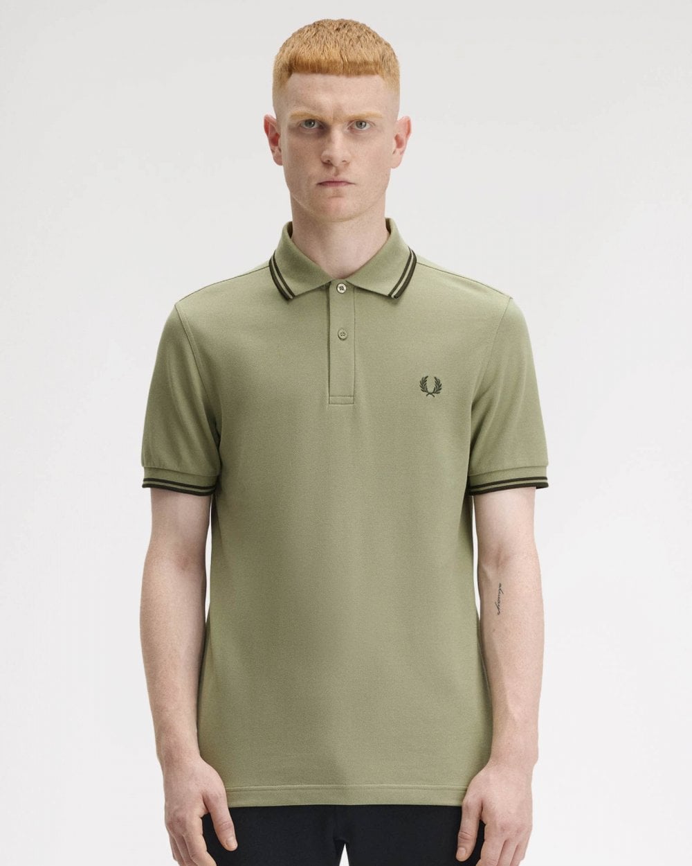 Fred Perry Mens Twin Tipped Signature Polo Shirt Pre A/W 25 - Olive Mint/Night Green Y64