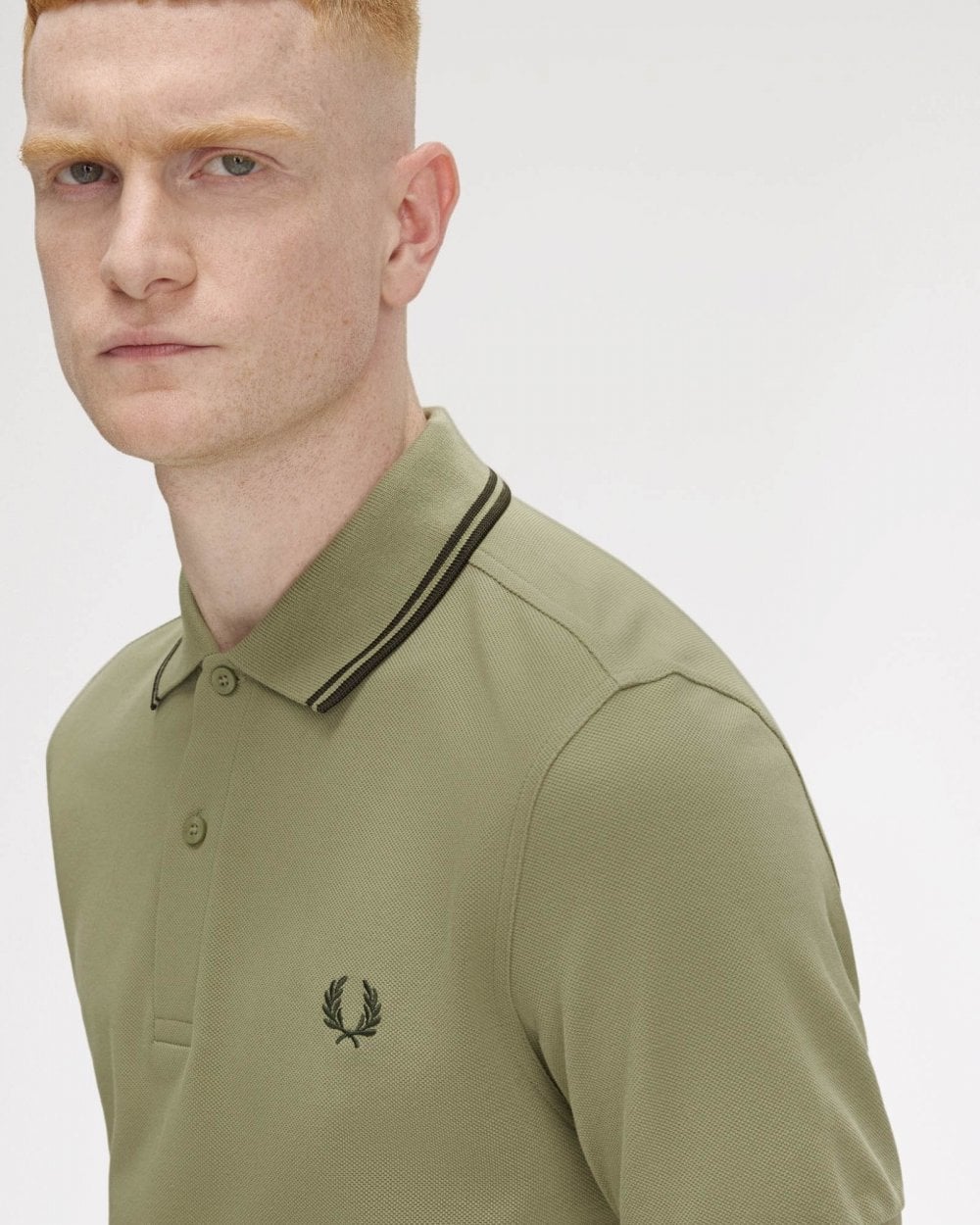 Fred Perry Mens Twin Tipped Signature Polo Shirt Pre A/W 25 - Olive Mint/Night Green Y64