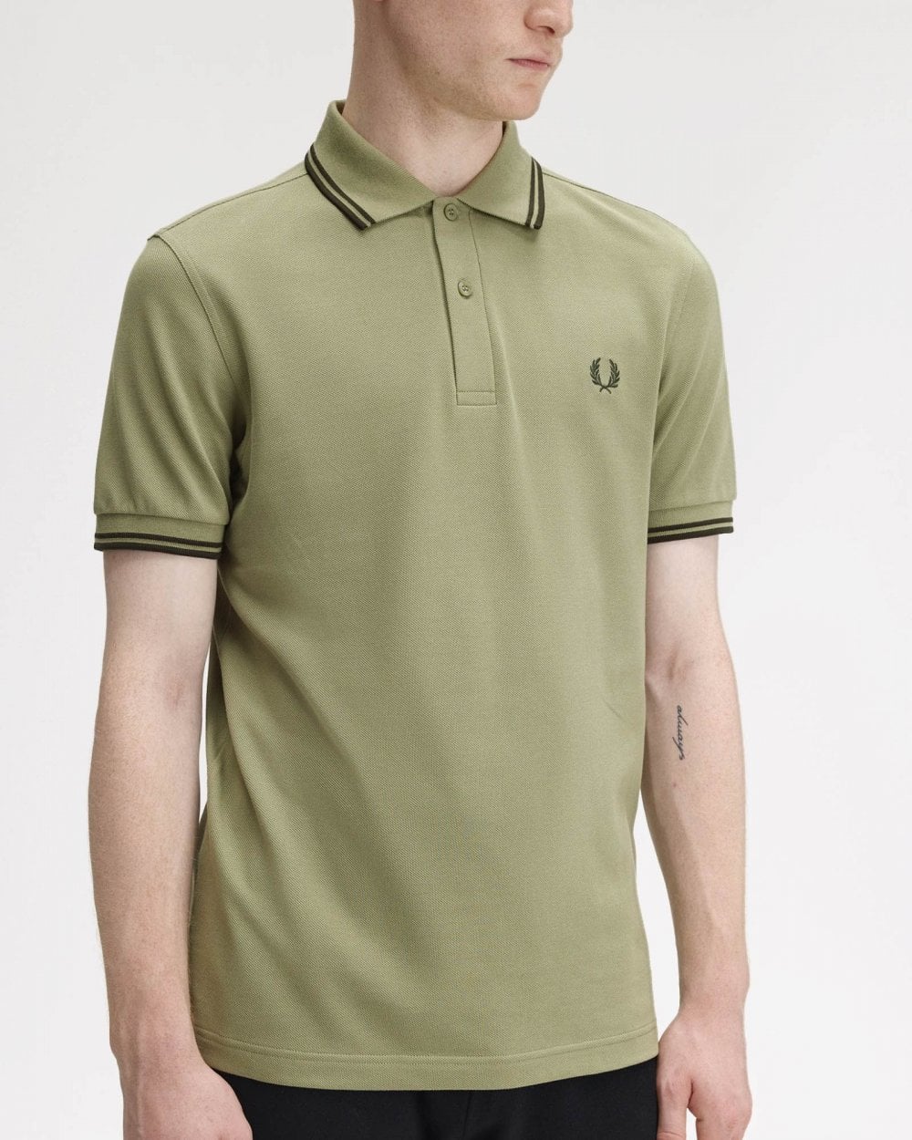 Fred Perry Mens Twin Tipped Signature Polo Shirt Pre A/W 25 - Olive Mint/Night Green Y64