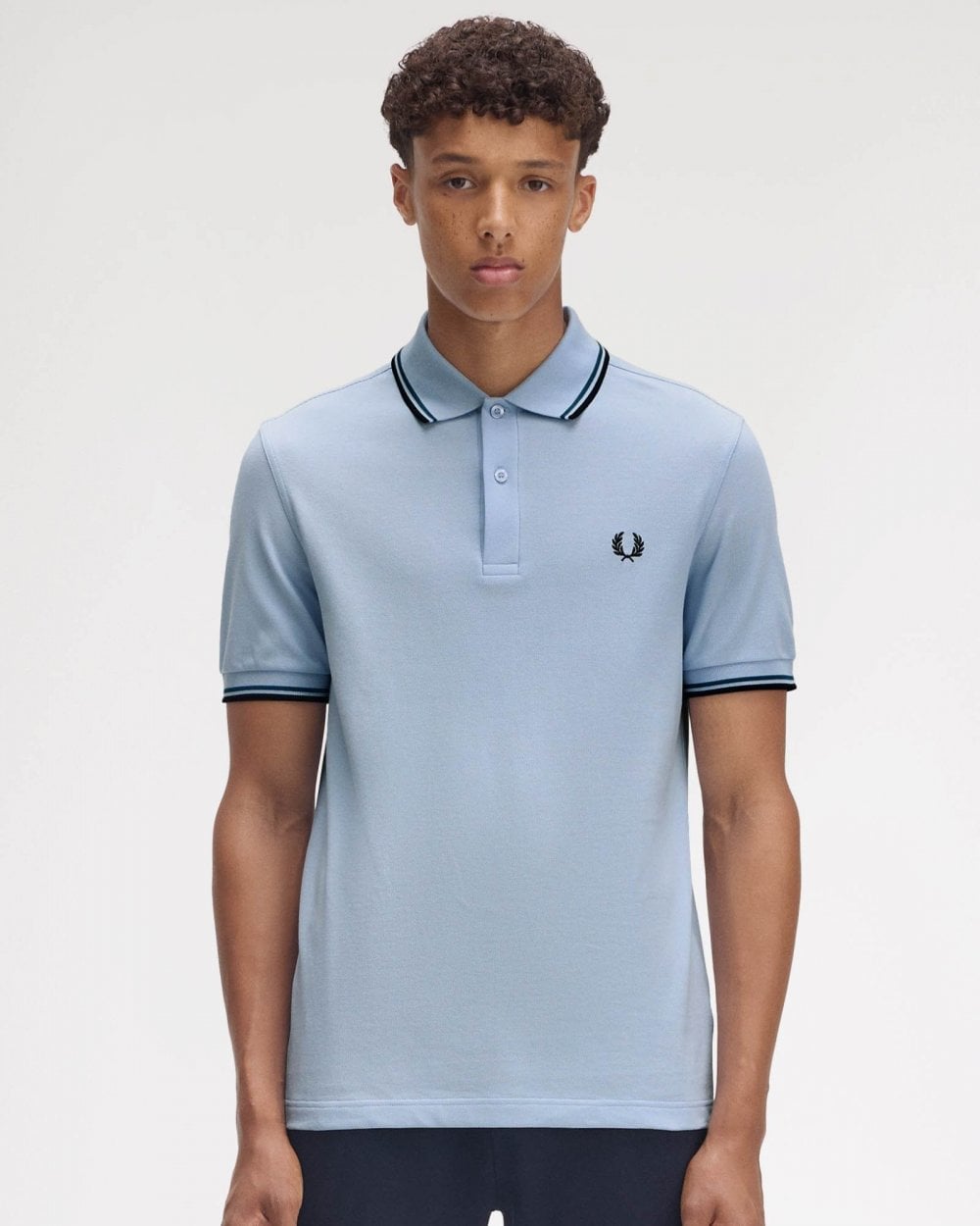 Fred Perry Mens Twin Tipped Signature Polo Shirt Pre A/W 25 - Light Smoke/Petrol Blue/Navy Y58