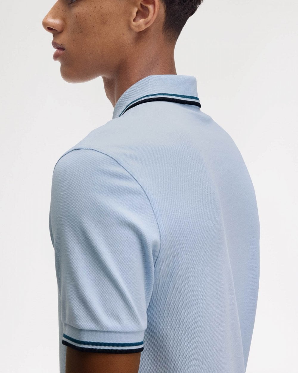 Fred Perry Mens Twin Tipped Signature Polo Shirt Pre A/W 25 - Light Smoke/Petrol Blue/Navy Y58