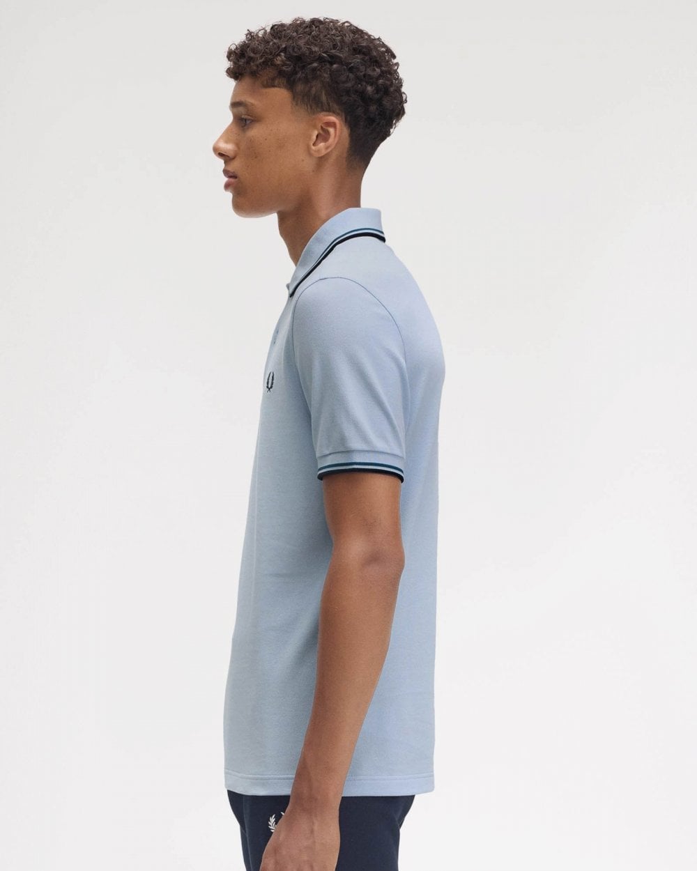 Fred Perry Mens Twin Tipped Signature Polo Shirt Pre A/W 25 - Light Smoke/Petrol Blue/Navy Y58
