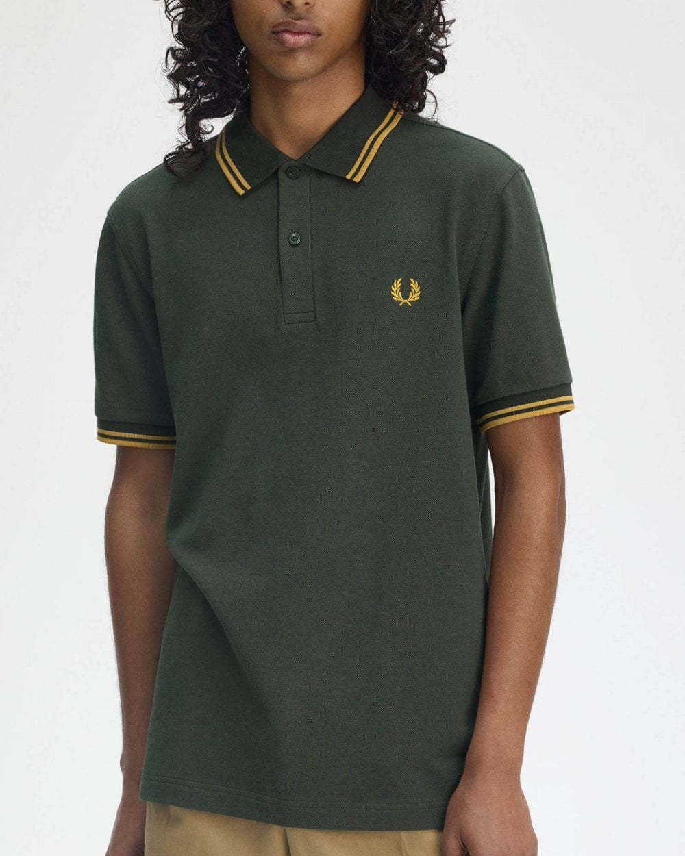 Fred Perry Mens Twin Tipped Signature Polo Shirt Pre A/W 25 - Court Green/Honeycomb Y22