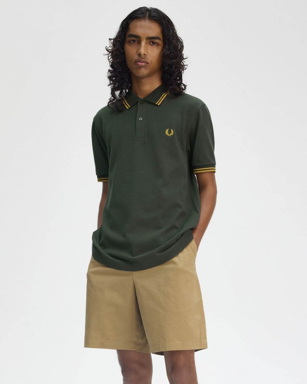 Fred Perry Mens Twin Tipped Signature Polo Shirt Pre A/W 25 - Court Green/Honeycomb Y22