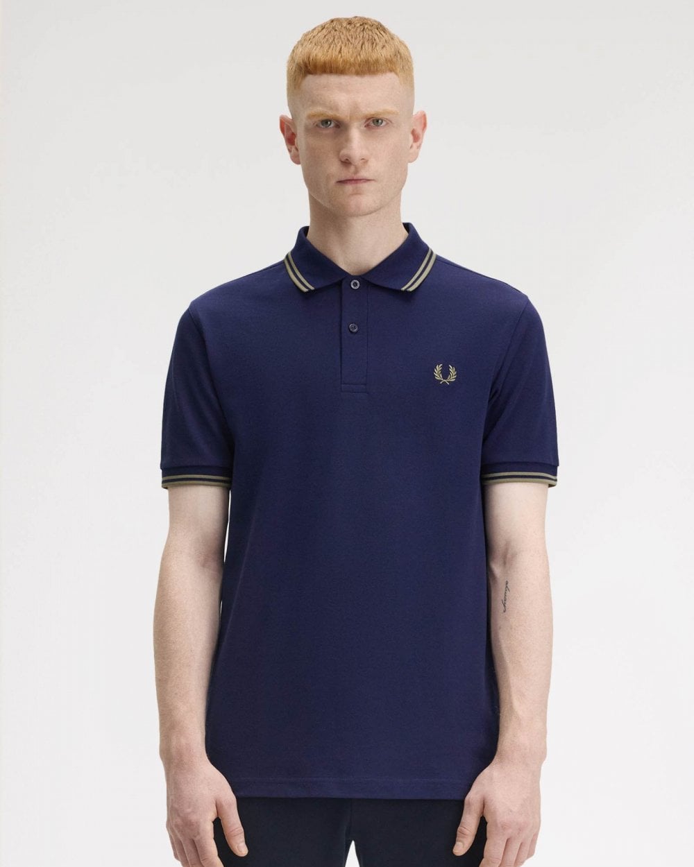 Fred Perry Mens Twin Tipped Signature Polo Shirt Pre A/W 25 - French Navy/Olive Mint Y59