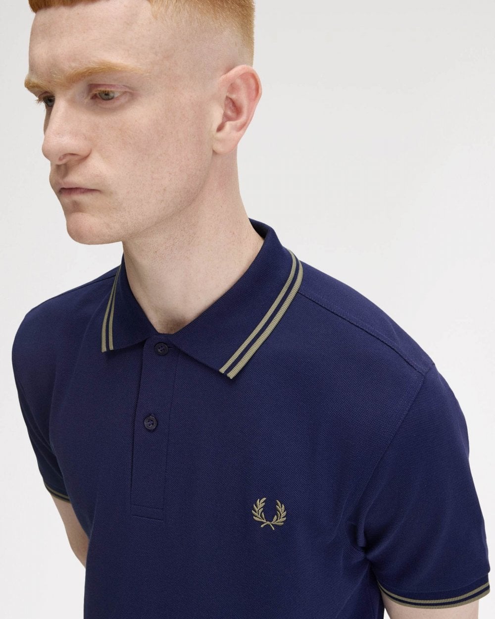 Fred Perry Mens Twin Tipped Signature Polo Shirt Pre A/W 25 - French Navy/Olive Mint Y59