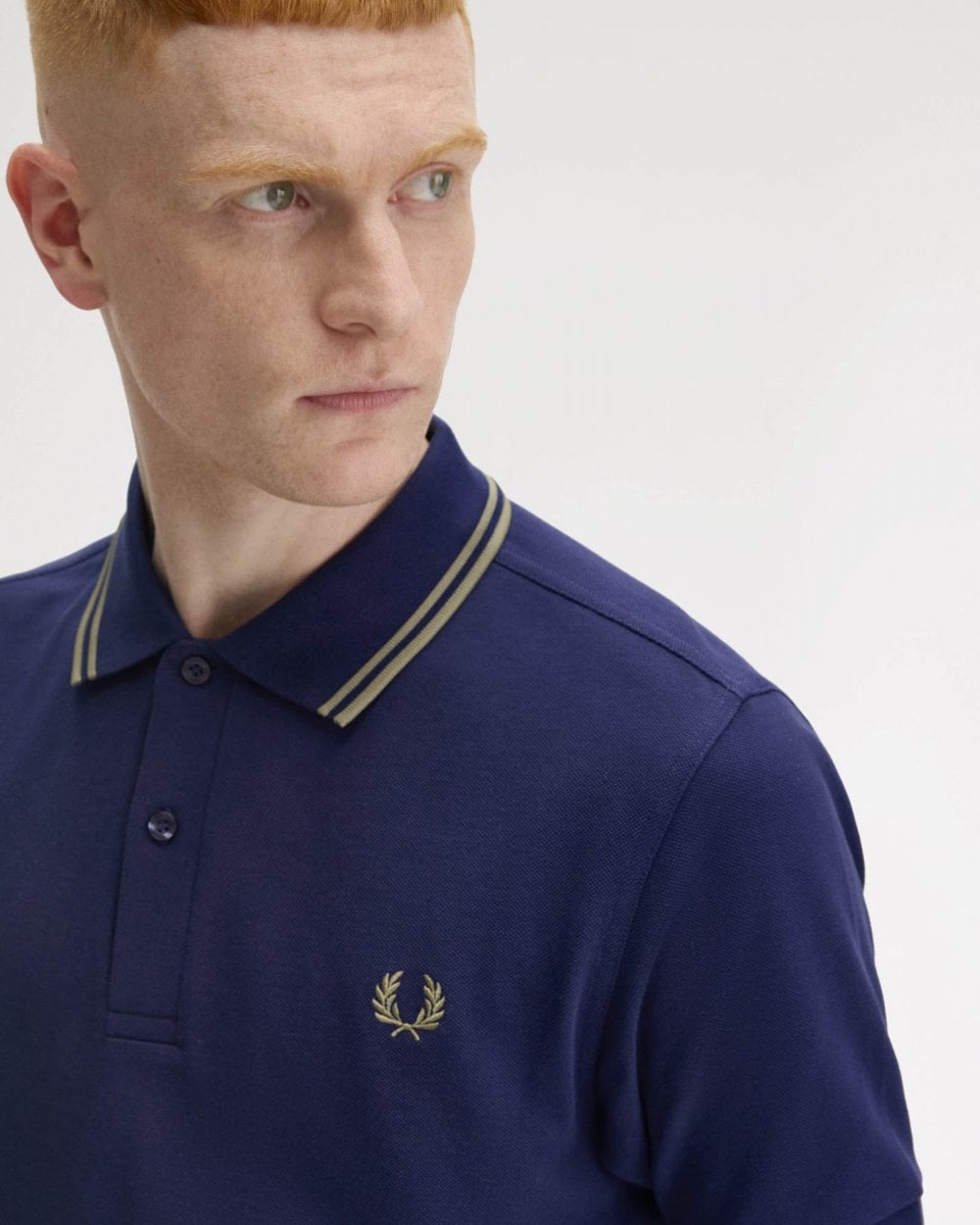 Fred Perry Mens Twin Tipped Signature Polo Shirt Pre A/W 25 - French Navy/Olive Mint Y59