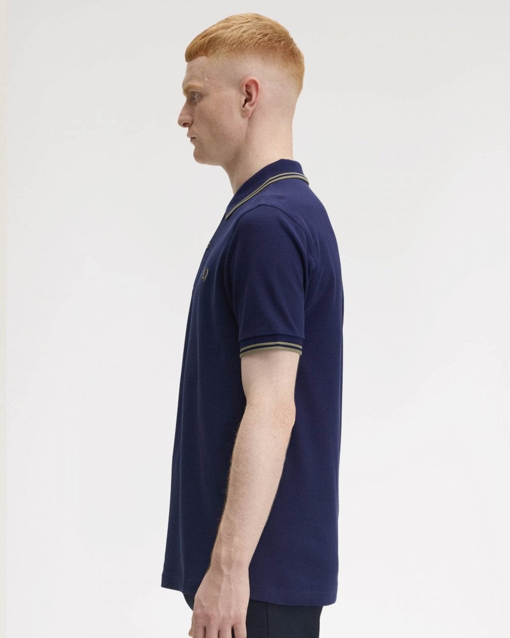 Fred Perry Mens Twin Tipped Signature Polo Shirt Pre A/W 25 - French Navy/Olive Mint Y59