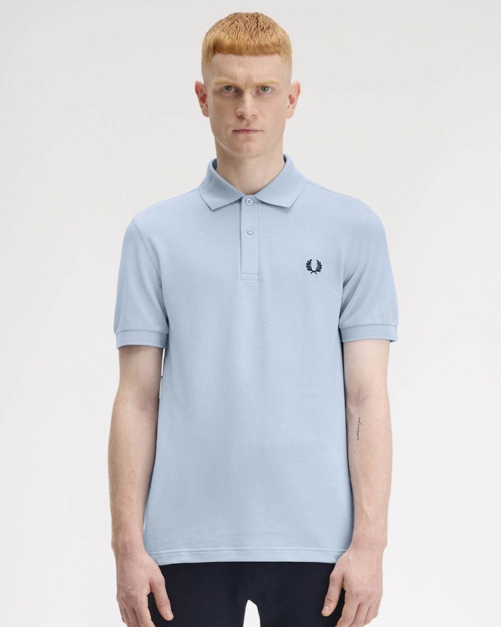 Fred Perry Mens Plain Signature Polo Shirt - Light Smoke/Navy Y69