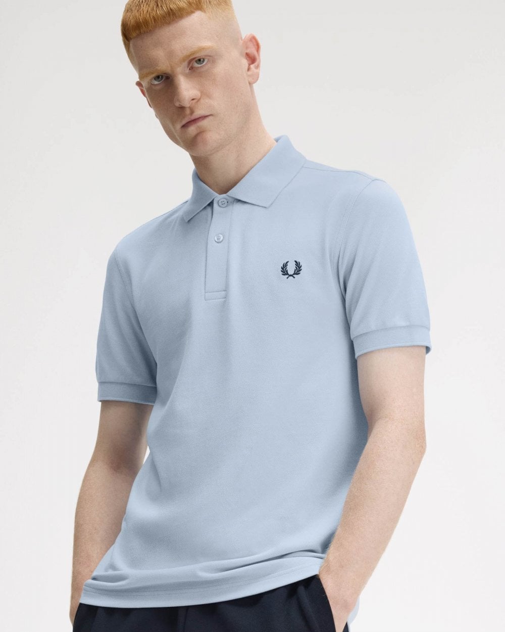 Fred Perry Mens Plain Signature Polo Shirt - Light Smoke/Navy Y69