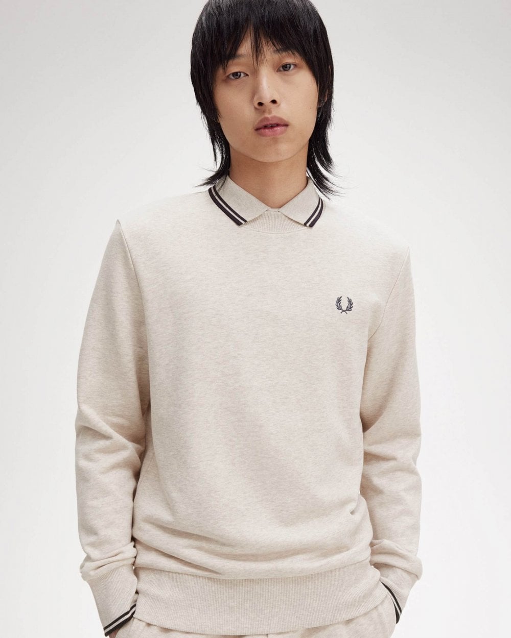 Fred Perry Mens Crew Neck Sweatshirt - Porridge Marl/Anchor Grey W50