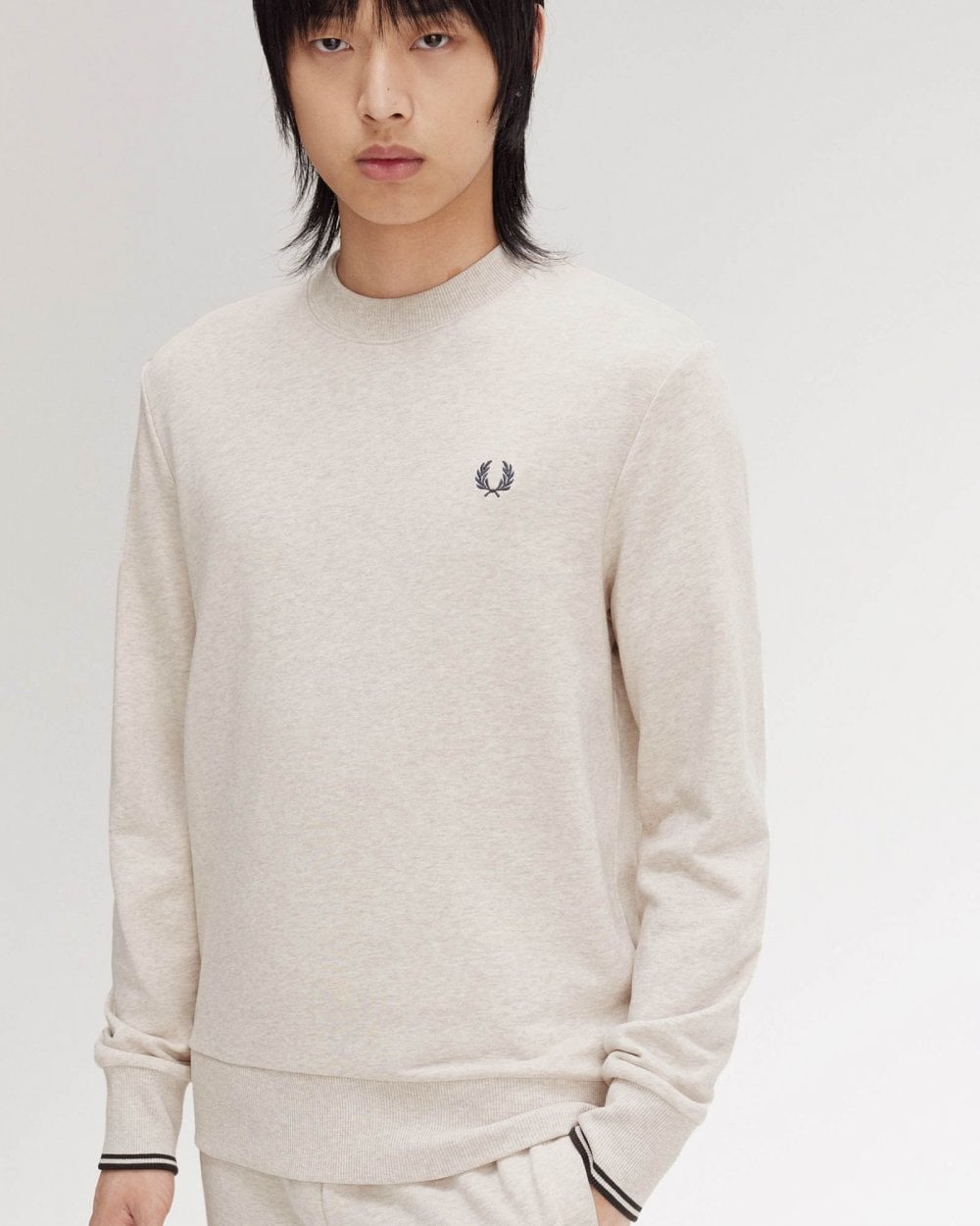 Fred Perry Mens Crew Neck Sweatshirt - Porridge Marl/Anchor Grey W50