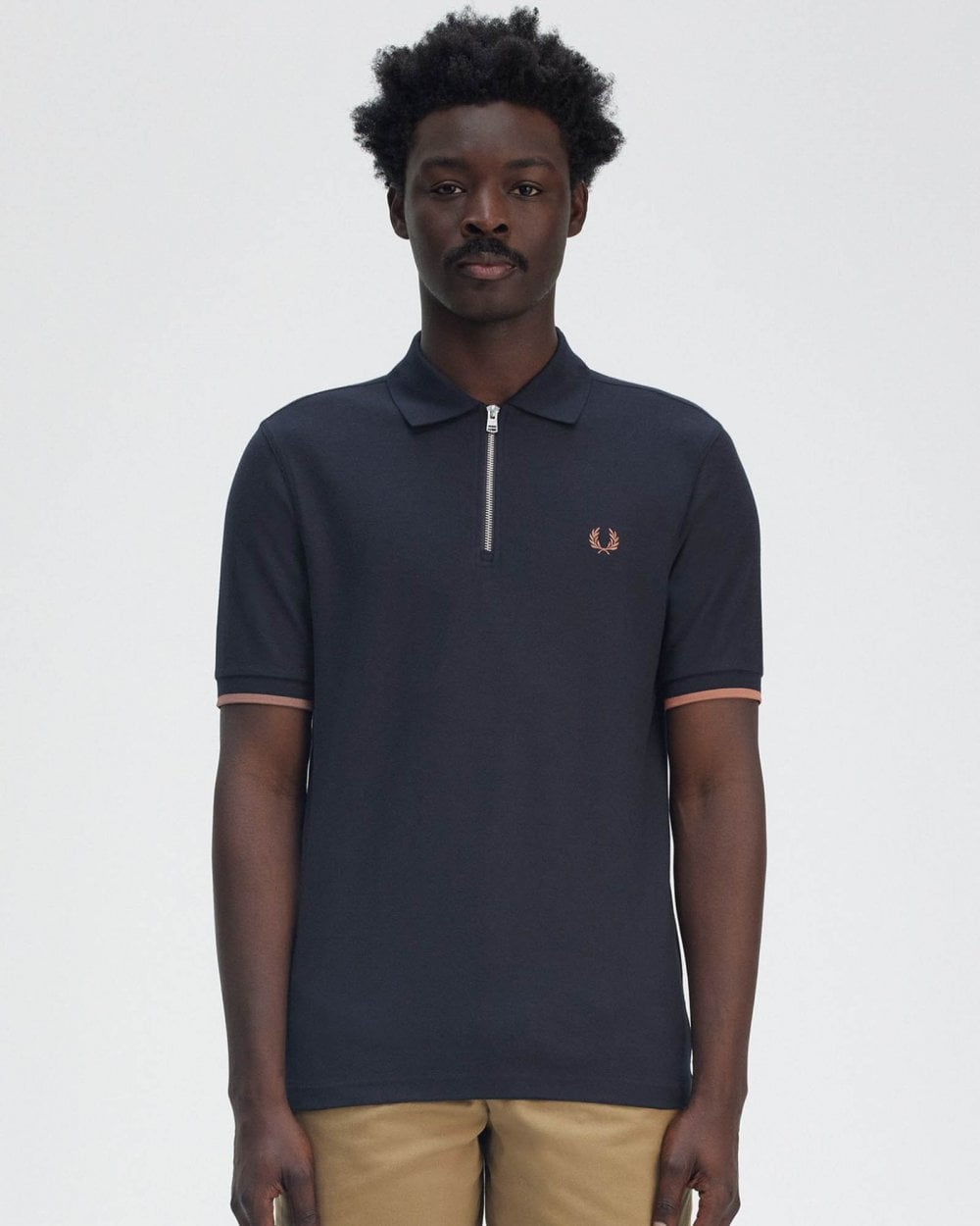 Fred Perry Mens Crepe Pique Zip Neck Polo Shirt - Navy 608