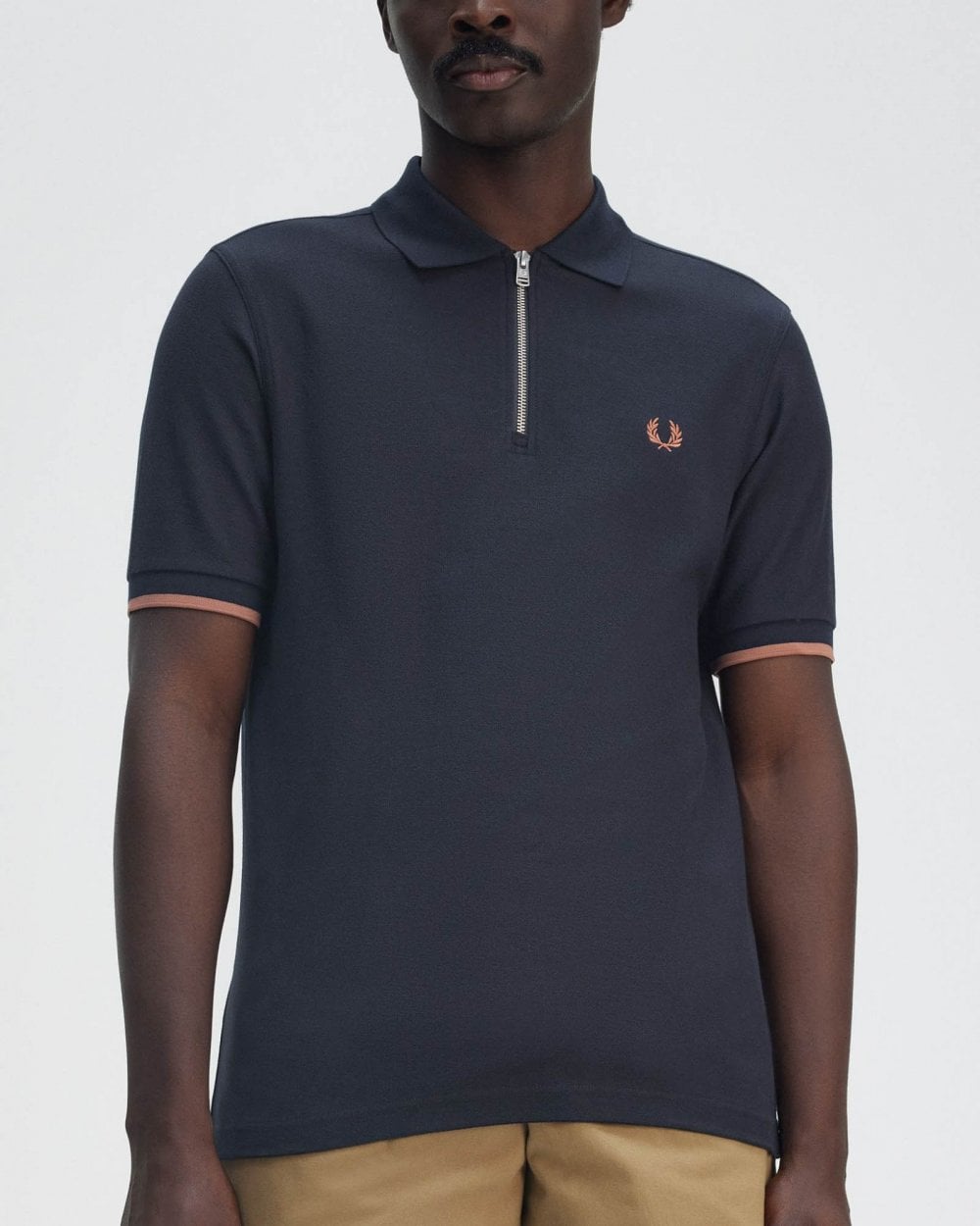 Fred Perry Mens Crepe Pique Zip Neck Polo Shirt - Navy 608