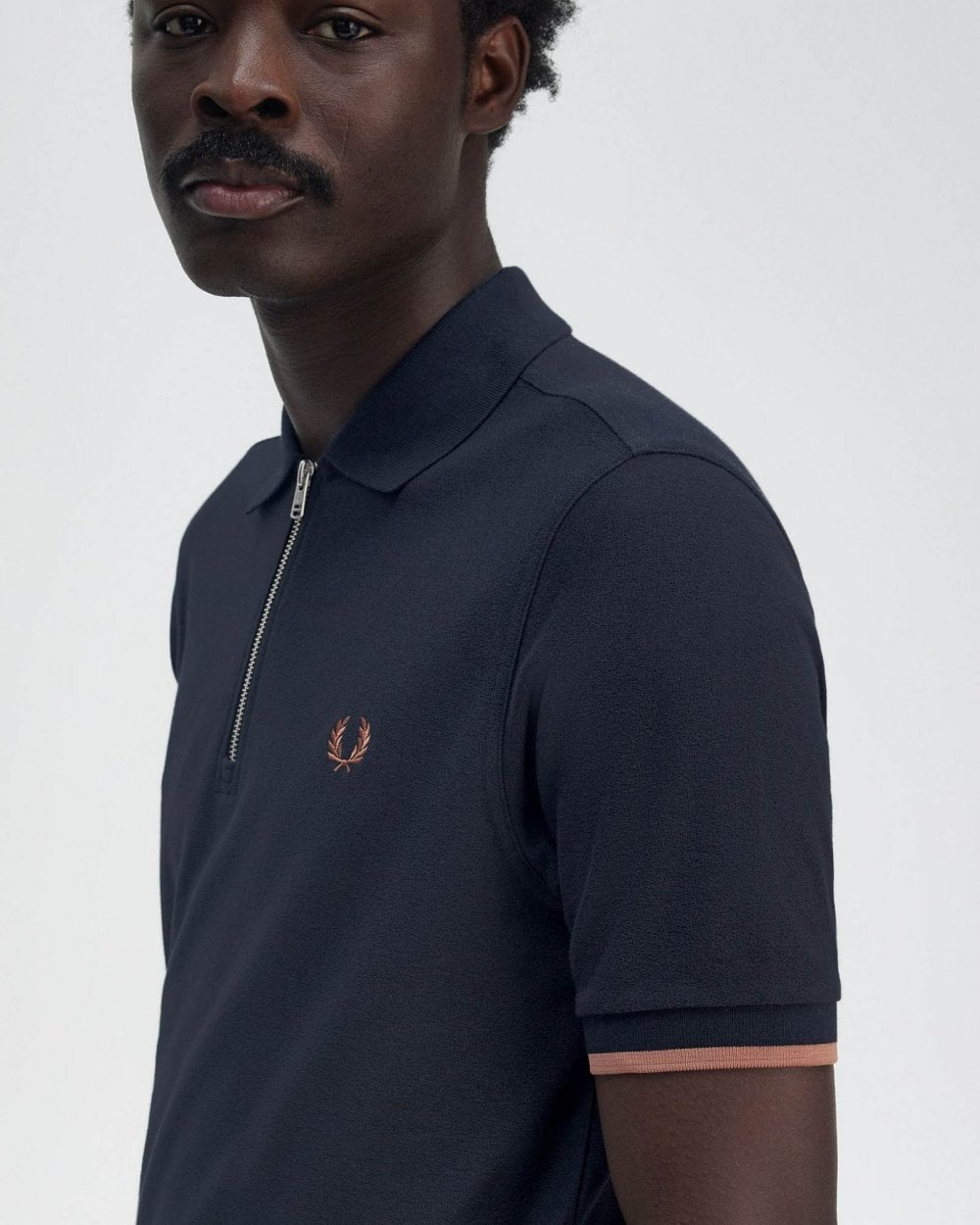 Fred Perry Mens Crepe Pique Zip Neck Polo Shirt - Navy 608