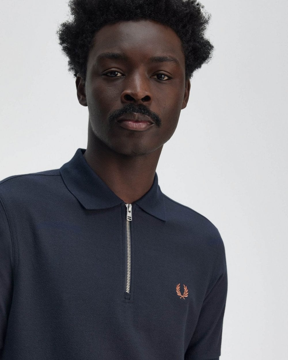 Fred Perry Mens Crepe Pique Zip Neck Polo Shirt - Navy 608