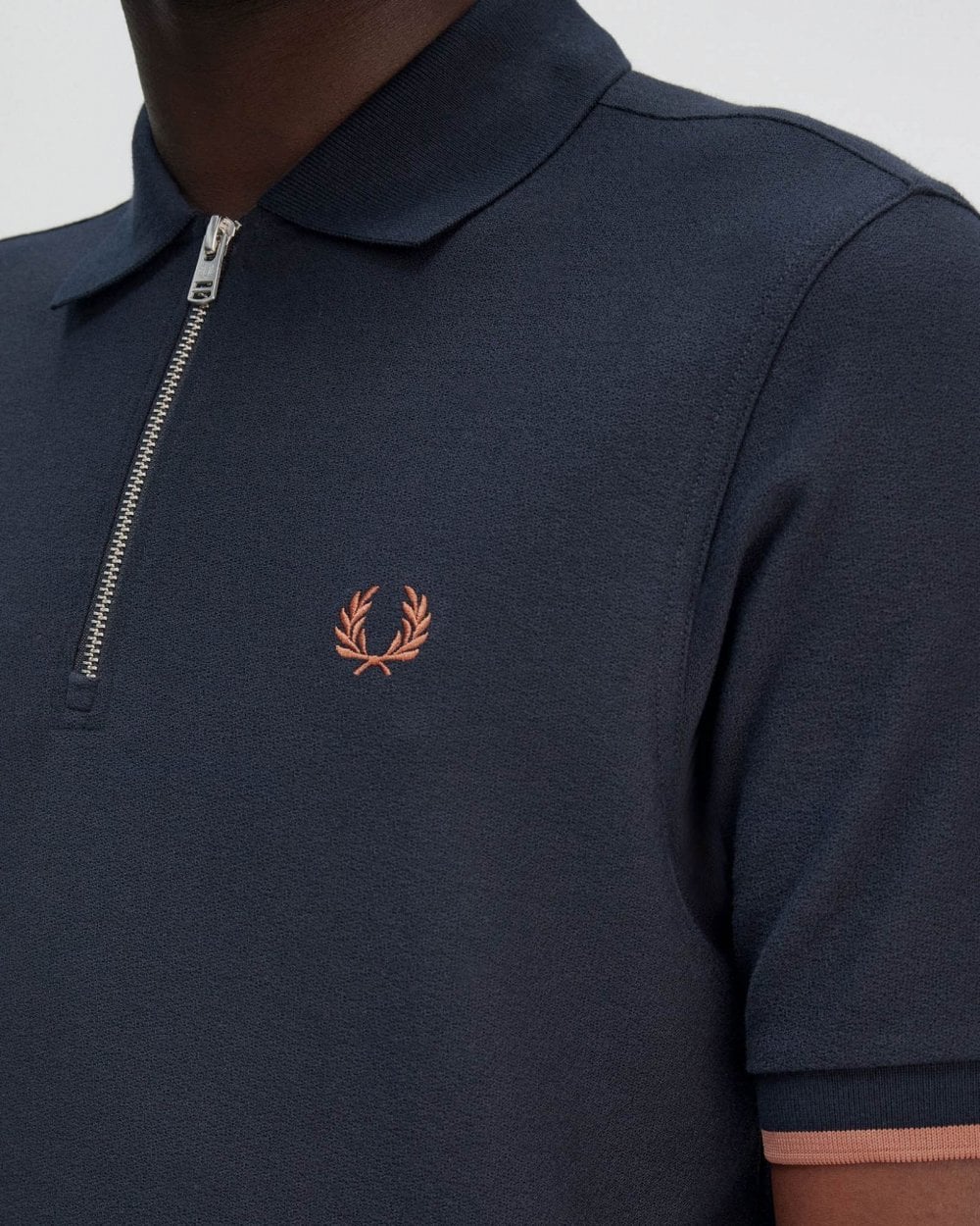 Fred Perry Mens Crepe Pique Zip Neck Polo Shirt - Navy 608