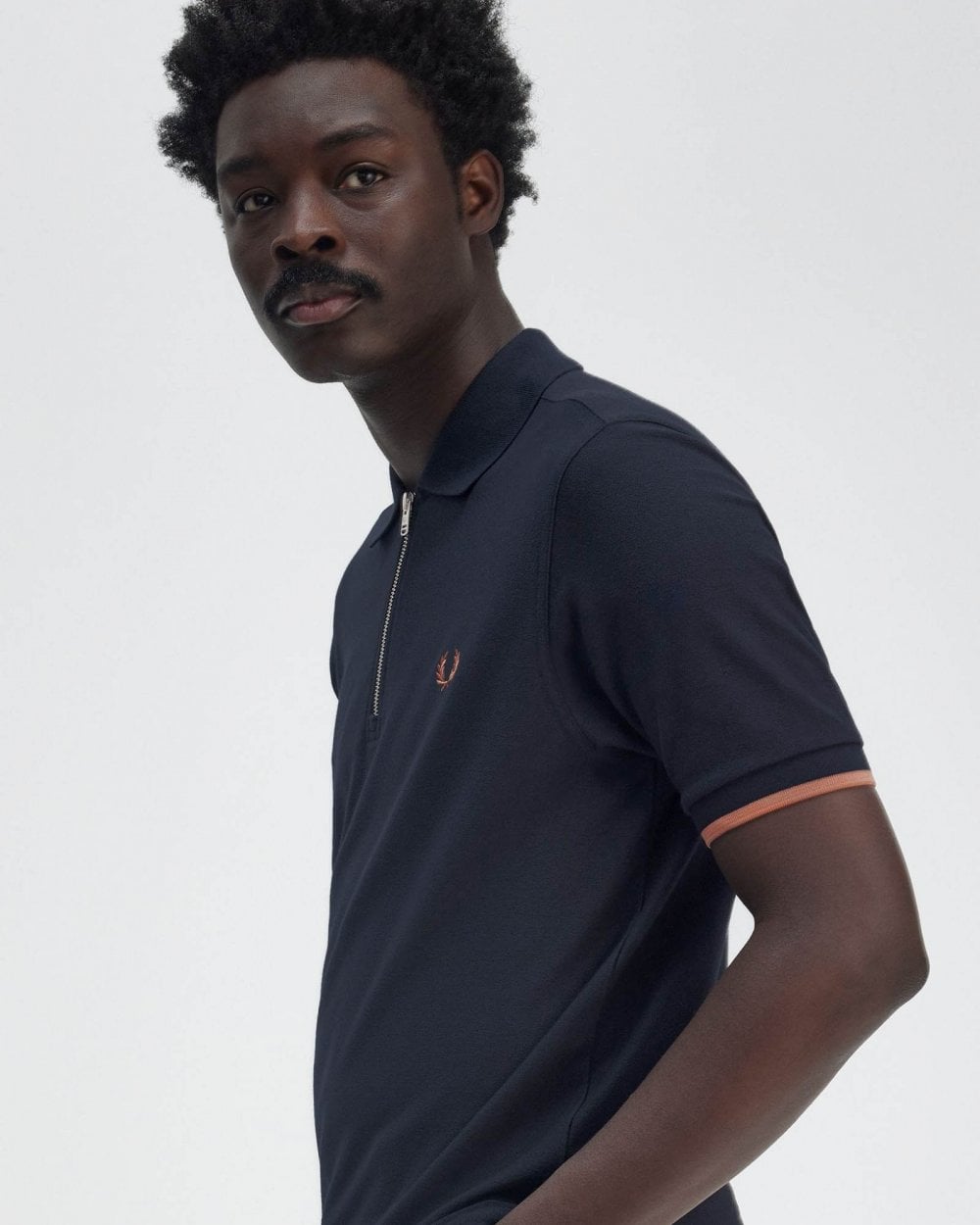 Fred Perry Mens Crepe Pique Zip Neck Polo Shirt - Navy 608